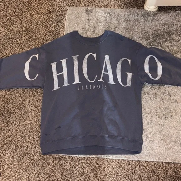 Hollister Dusty Blue Chicago Illinois Crewneck Sweatshirt - Picture 1 of 4